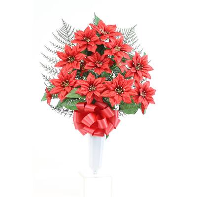 Memorial Christmas Poinsettia Cemetery Vase - N/A