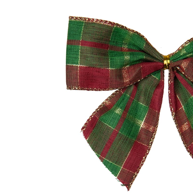 Plaid 2-Loop Christmas Bow Decorations - 5.5" - Red and Green - Pack of 6