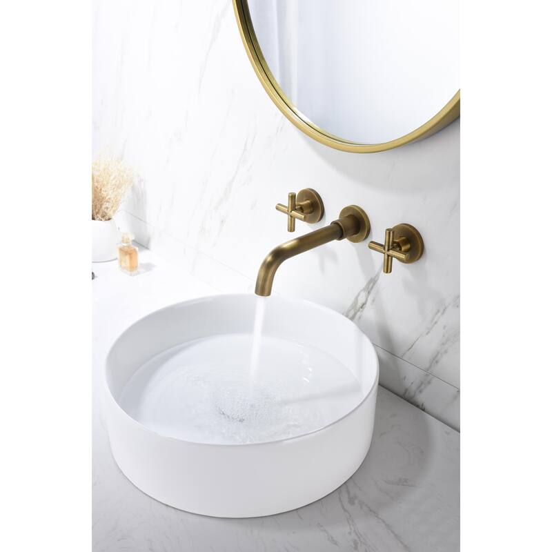 Modern Wall Mounted Bathroom Sink Faucet with Cross Design Handle, Rust and Corrosion Resistant, Anti Fingerprint