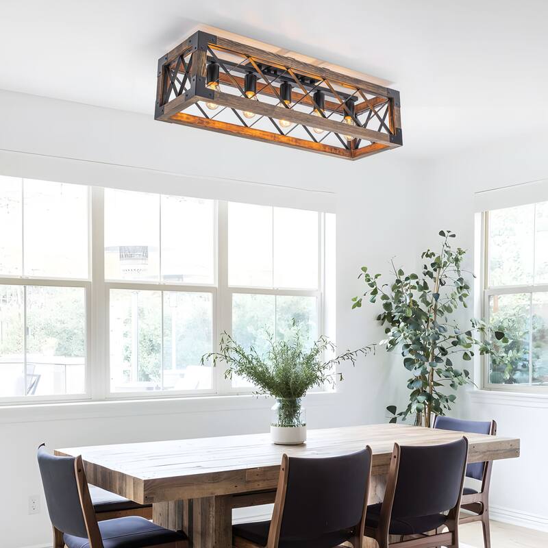 Starsky 5-Light 31.5in. Farmhouse Rectangular Lantern Flush Mount Ceiling Light