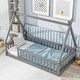 preview thumbnail 2 of 8, Grey Twin Size Pine Wood Tent-shaped Floor Teepee Bed with Guardrails