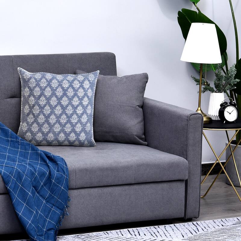 Handwoven Damask Cotton Throw Pillow Cover - 20" - Blue and White