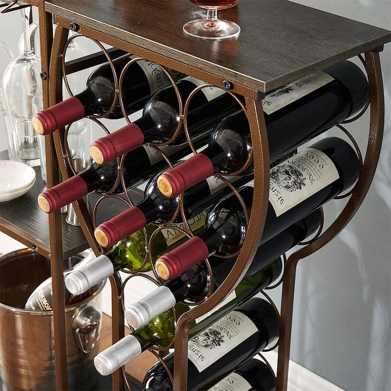 5-Tier Wine Storage, Wine Rack with Hanging Wine Glass Holder & Storage Shelves, 11 Bottle Wine - 53.94"H