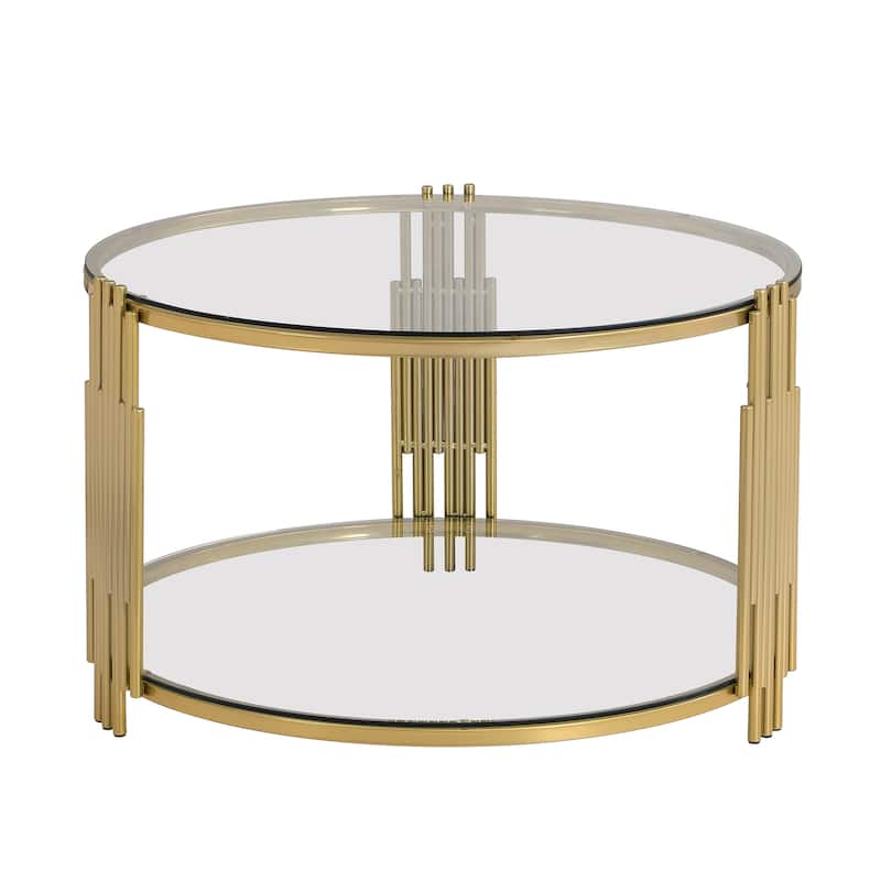 31.5" Glass Coffee Table with Asymmetrical Metal Base