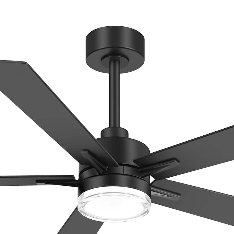 52" Modern Black Reversible 5-Blade Clear Acrylic Lens Ceiling Fan with Light and Remote