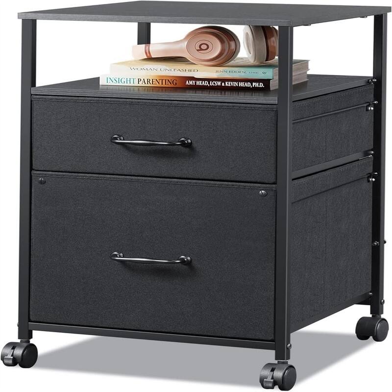 2 Drawer Mobile File Cabinet - 15.7"D x 15.4"W x 26.8"H - Black
