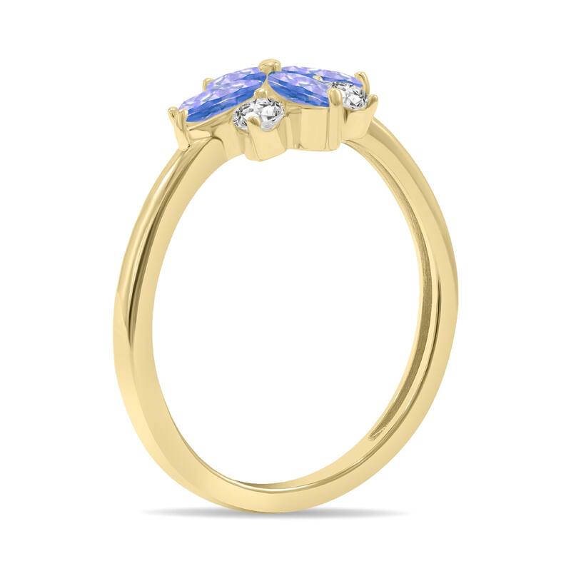 Marquee Jewels 3/4 Carat TW Tanzanite and Diamond Flower Ring in 10K Yellow Gold