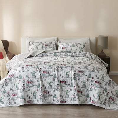 Premium Holiday Printed Microfiber Quilt Set with Shams
