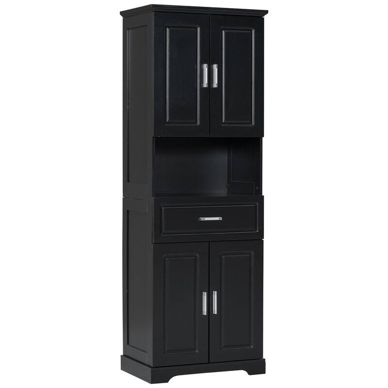 Tall Bathroom Storage Cabinet with 4 Doors and 1 Drawer, Freestanding Bathroom Floor Cabinet w/Open Storage & Adjustable Shelves