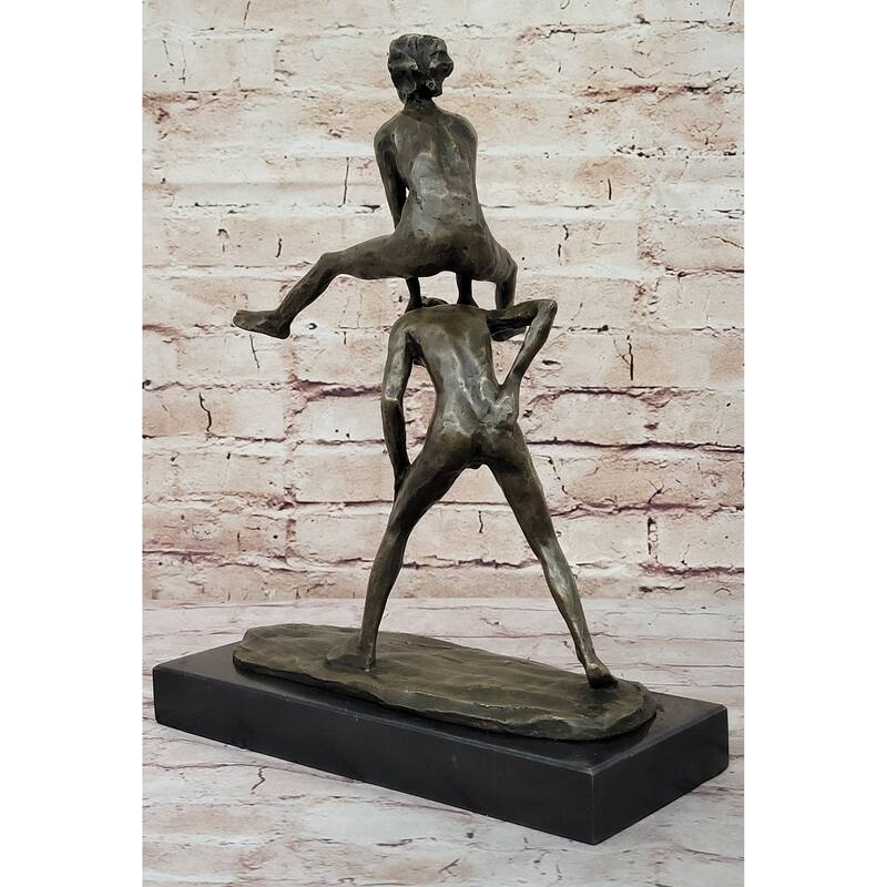 Kids Children Playing Leapfrog Bronze Statue Sculpture Figure Miniature 15.5 Inches X 11.5 Inches