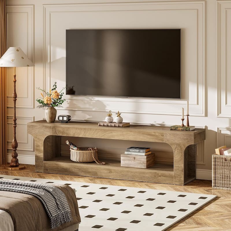 Farmhouse 63-Inch TV Stand with 2-Tier Open Storage Shelves for 55/60/65/75-Inch TVs