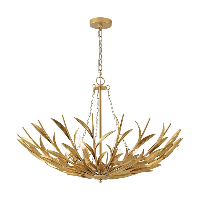 French Luxury Large Iron Gold Floral Round Cage Chandelier - 33.5 in