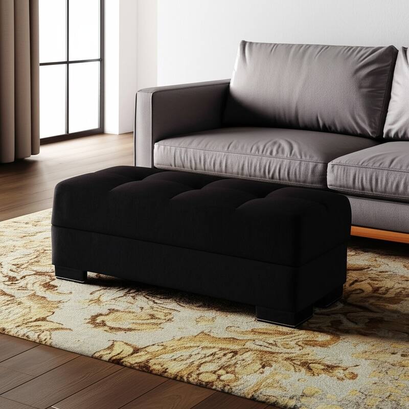 HomeRoots 50" Black and Brown Microfiber Tufted Storage Ottoman - Black - 50' X '19' X '20