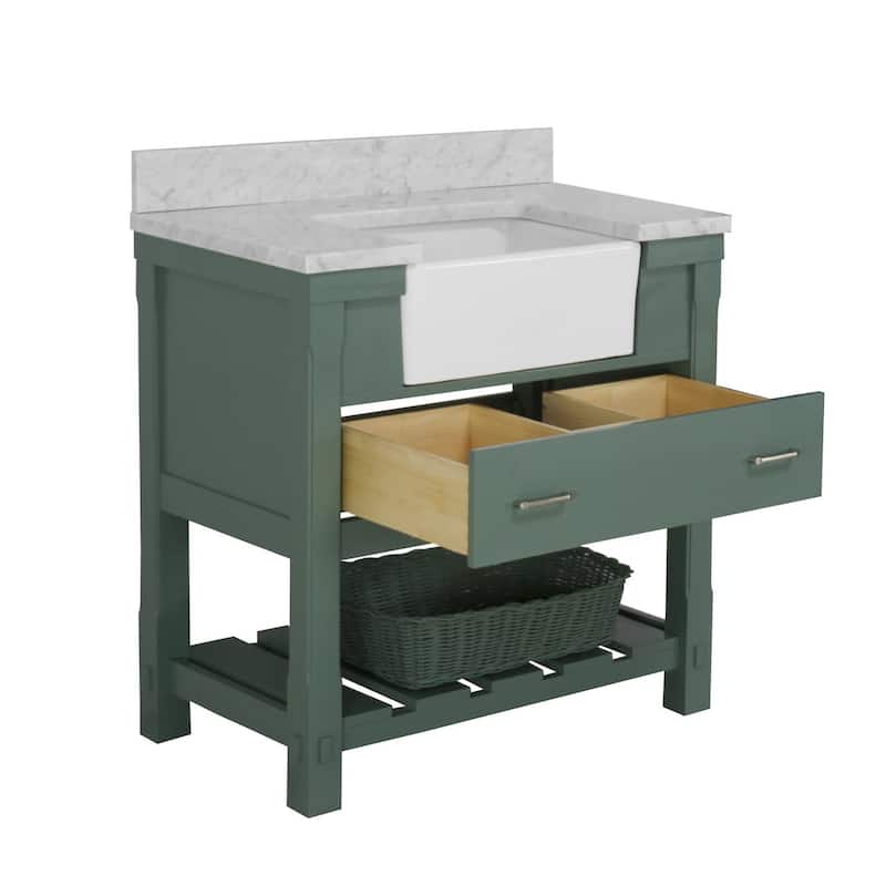 KitchenBathCollection Charlotte 36" Farmhouse Bathroom Vanity with Carrara Marble Top