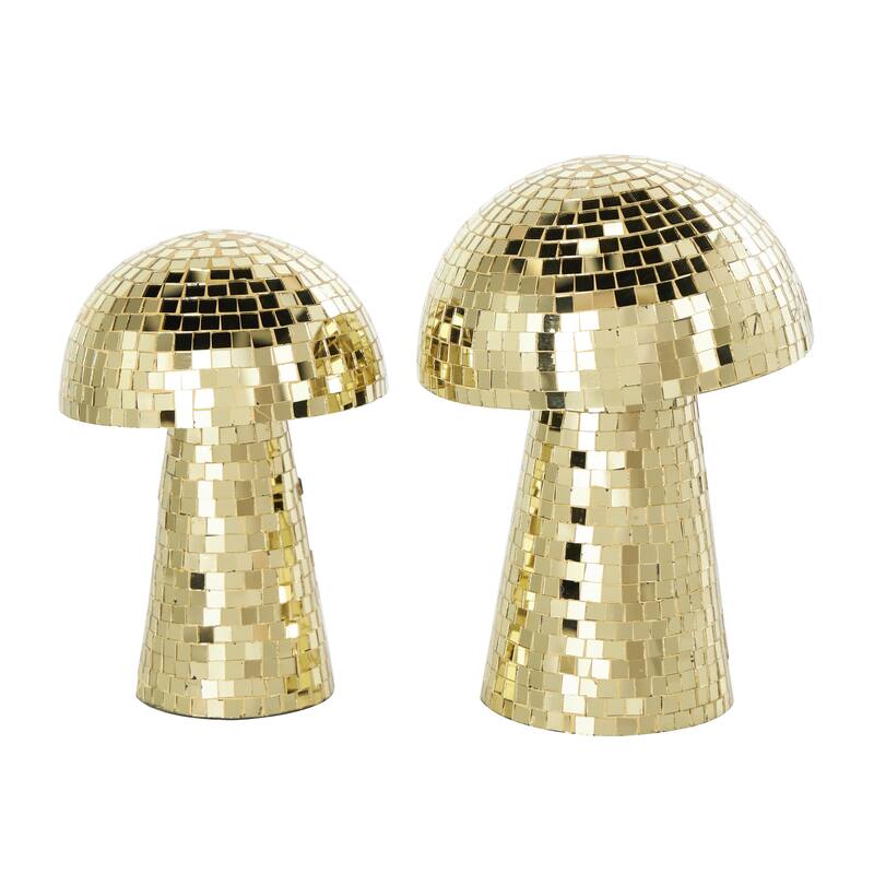 Glass Mushroom Handmade Mosaic Mirrored Decorative Sculpture - Set of 2 Gold or Silver - Roche River Decor - Gold