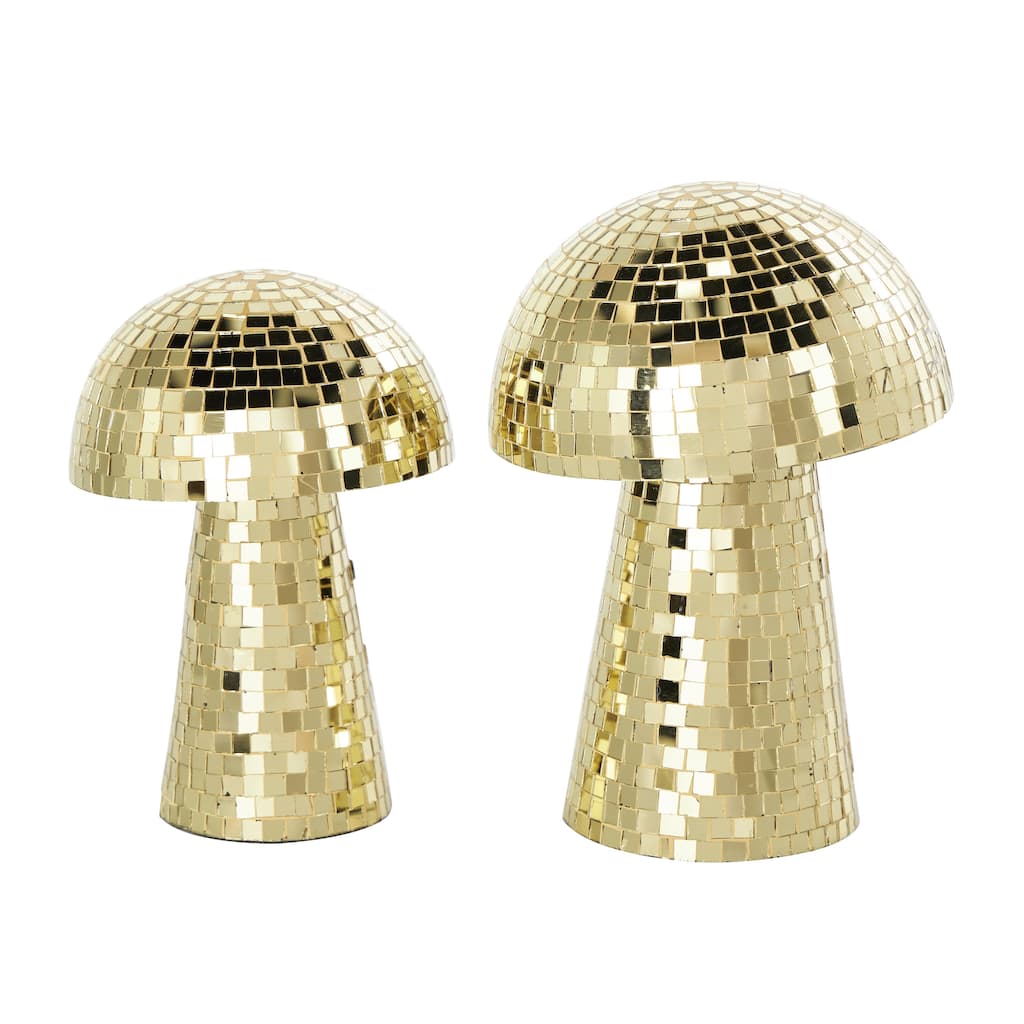 Glass Mushroom Handmade Mosaic Mirrored Decorative Sculpture - Set of 2 Gold or Silver - Roche River Decor