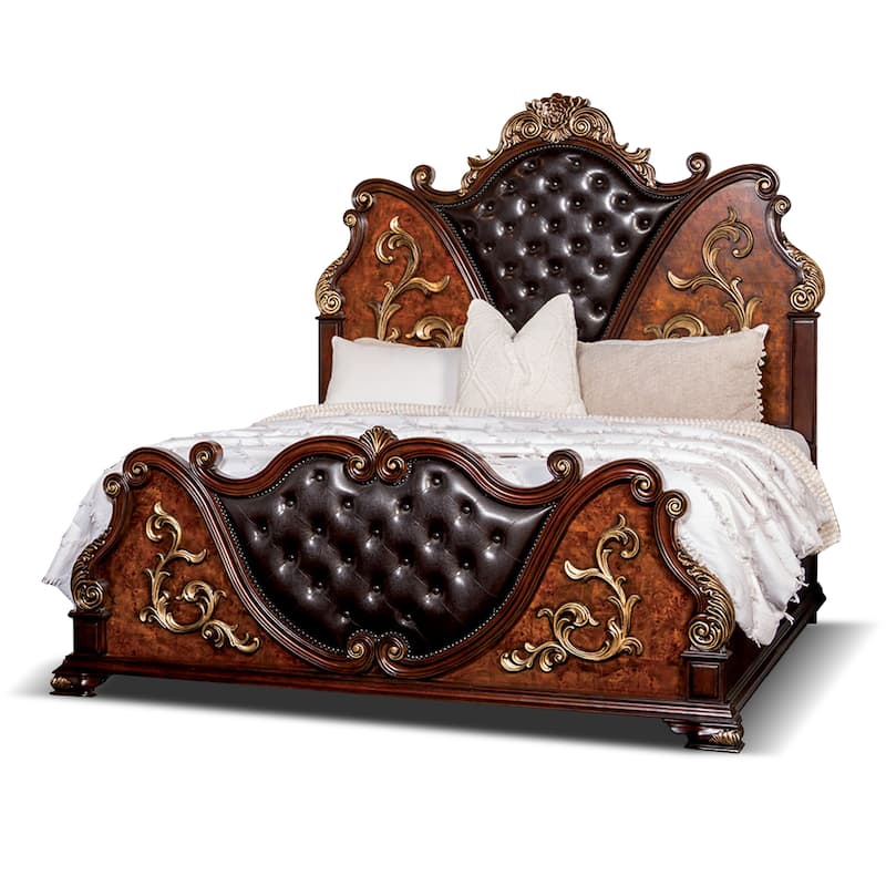 Furniture of America Cresswell Traditional 3-Piece Dark Cherry Faux Leather Tufted Panel Bedroom Set