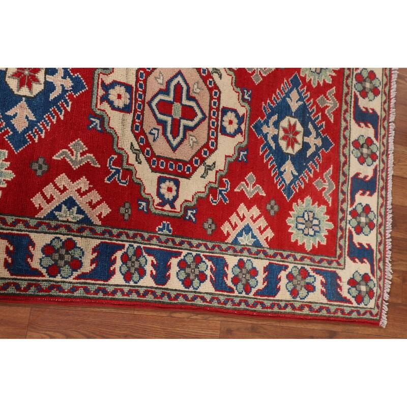 Oriental Kazak Accent Rug Hand-Knotted Geometric Red Wool Carpet - 2'10" x 3'11"