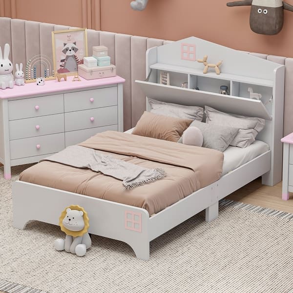 slide 2 of 34, House Platform Bed with Storage Headboard, Funny Design