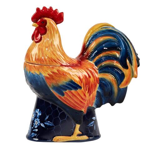 Certified International Indigo 64 oz. Rooster 3-D Cookie Jar