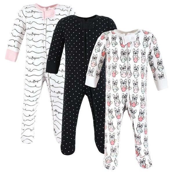 slide 1 of 1, Hudson Baby Infant Girl Cotton Sleep and Play, Bonjour 0-3 Months - Bonjour