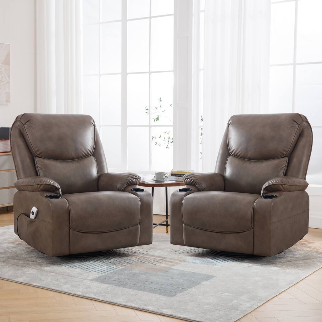 HOMYKA 34.2'' Wide Faux Leather Swivel Rocking Power Recliner Chair With USB Port Set of 2