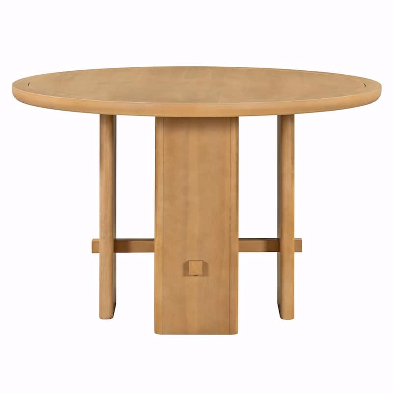5-Piece Round Dining Table Set for 4 - Minimalist Farmhouse Design with 4 Solid Wood Upholstered Chairs