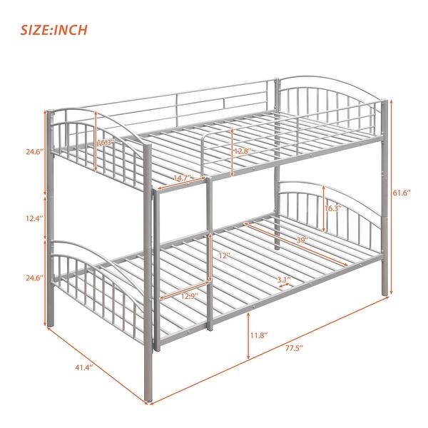 dimension image slide 2 of 3, Convertible Twin Over Twin Bunk Bed with Guardrails and Ladder, Durable Steel Frame Bunk Bed, Divided into 2 Platform Beds