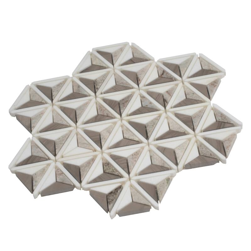 Mirage 12x12 Warm Beige White Marble Mosaic 3D Pyramid Wall and Floor Tile (4.92 sq ft/case) - 5 Pack