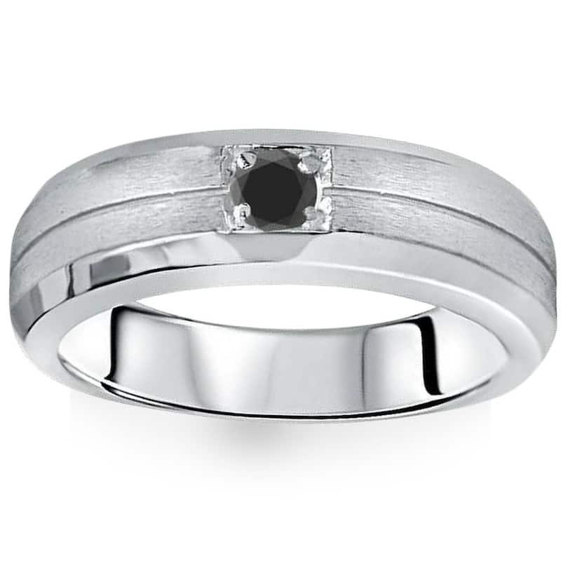 1/4ct Mens Black Diamond Solitaire Ring White Gold