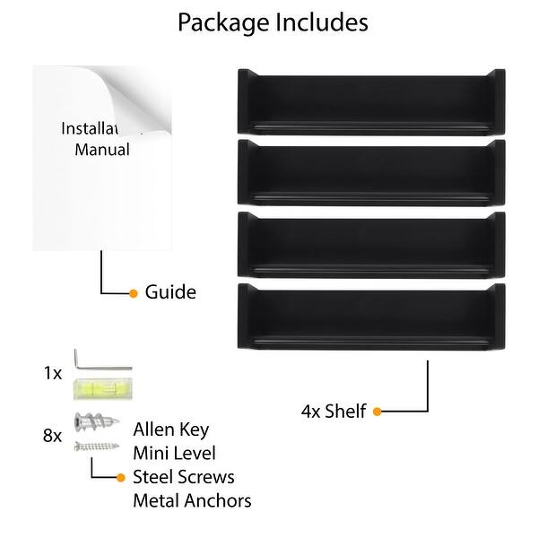 dimension image slide 2 of 5, Wallniture Utah Wood Wall Shelves for Book and Toy Storage (Set of 4)