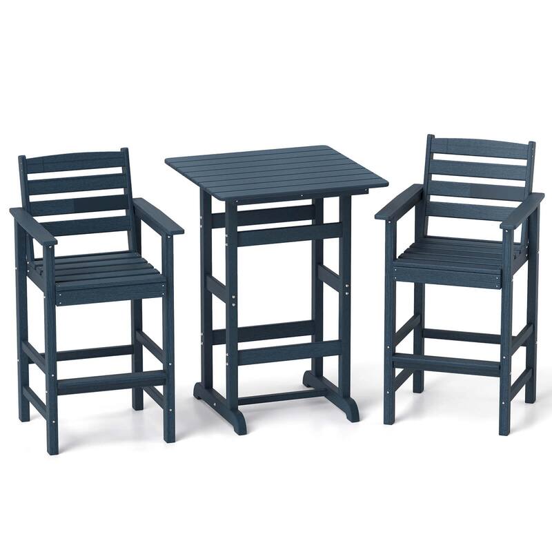 Costway 3-Piece Patio HDPE Bar Set Armchairs with Square High-Top - See Details