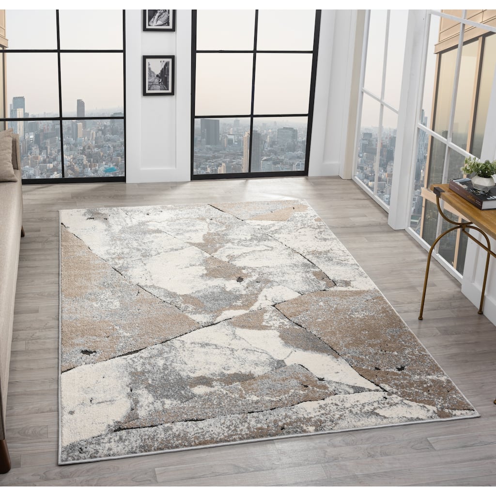 Cascade Collection Geometric Abstract Neutral Area Rug
