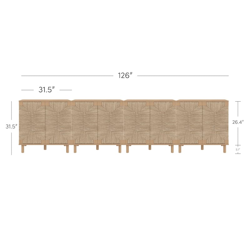Nathan James Beacon Wood Accent Cabinet with Seagrass Doors and Adjustable Shelf