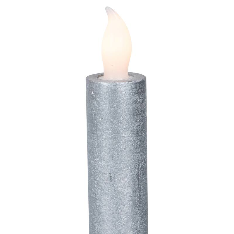 4 Brushed Silver-Tone LED Flameless Wax Flickering Taper Candles 9.5"