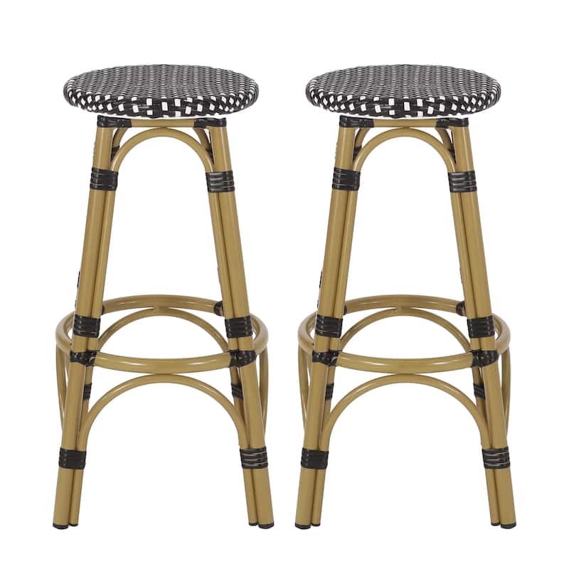 Starla Outdoor Aluminum and Wicker 29.5 Inch Barstools (Set of 2) by Christopher Knight Home - N/A