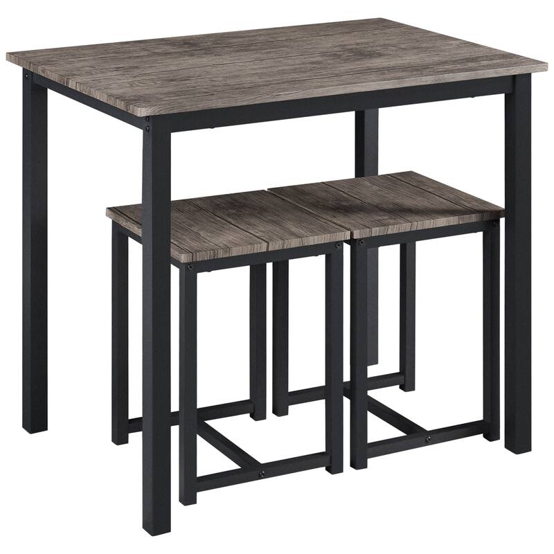 Yaheetech Industrial 3-Piece Dining Table Set w/ 2 Stools for Kitchen - Drift Brown