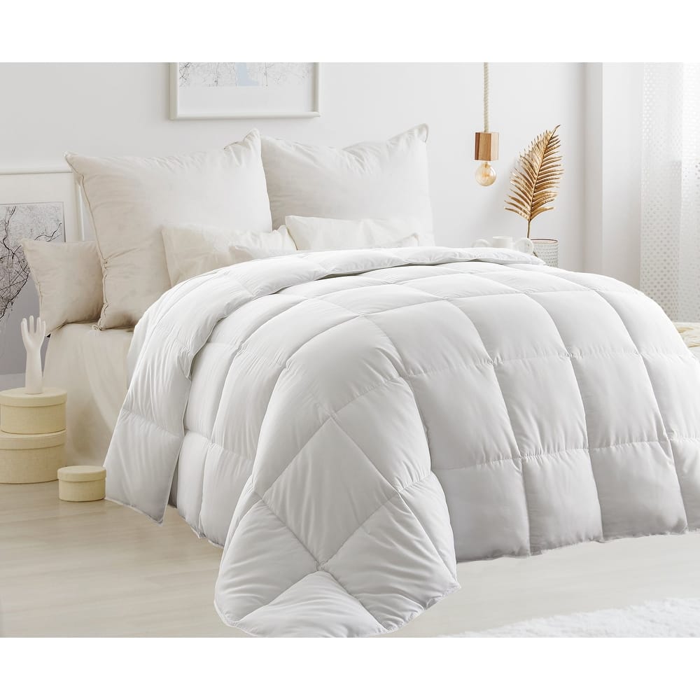 ComfyDown Down Feather Comforter - Made in USA, 100% Cotton Cover Hotel Luxury All-Season Washable Duvet Insert with Corner Tabs