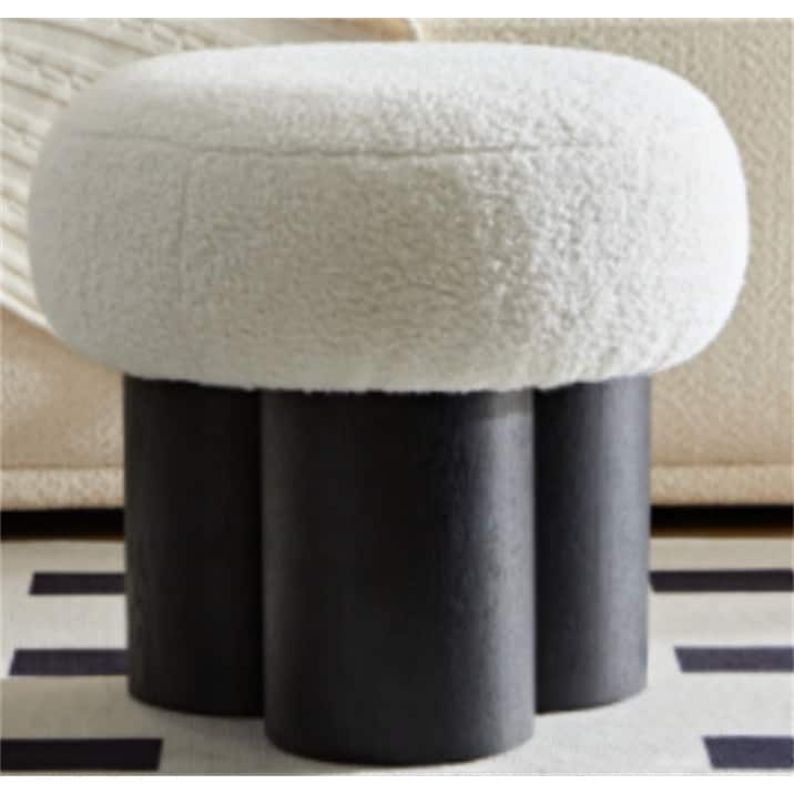 Mushroom Stool White Lamb Wool Seat with Black Ash Willow