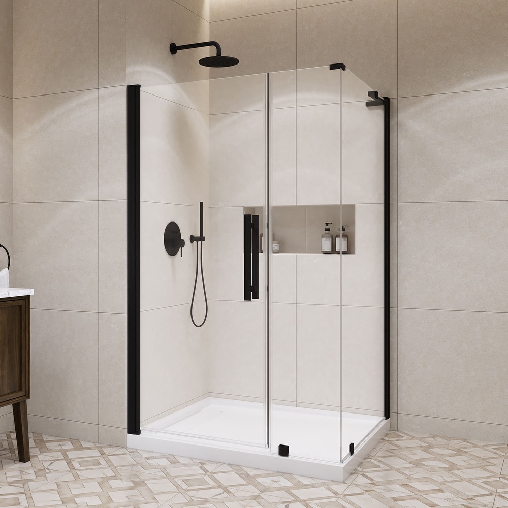 OVE Decors Pasadena Corner Frameless Pivot Shower Door Kit with Base Pan, 2025
