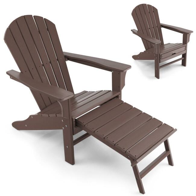 Patio HDPE Adirondack Chair with Retractable Ottoman - 29" x 53" x 37.5" (L x W x H) - Coffee