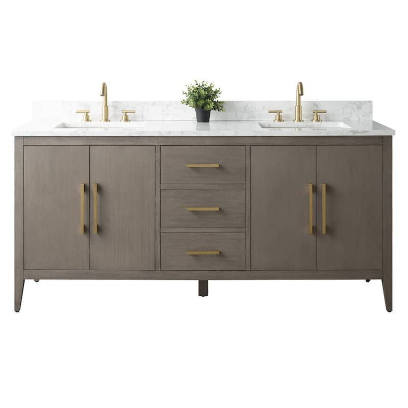 Vanity Art 72" Double Sink Bathroom Vanity Cabinet with Engineered Marble Top