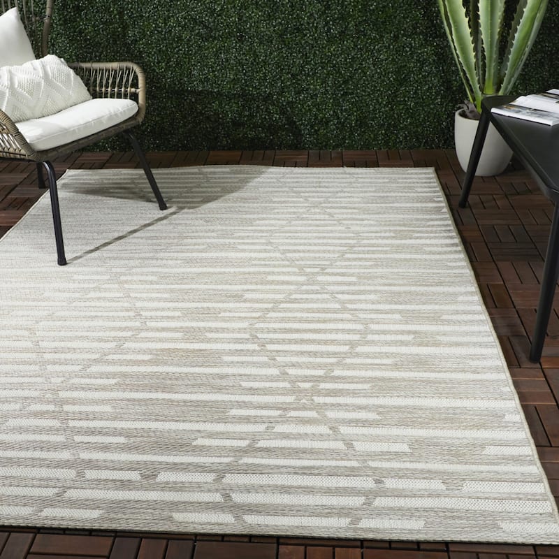 Degas Striped Trellis Indoor/Outdoor Area Rug - 7'10" x 10' - Tan