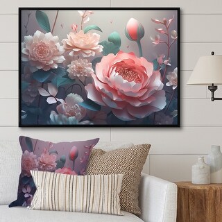 Designart "Pink Green Peony In Motion Iv" Floral Peony Framed Wall Art ...