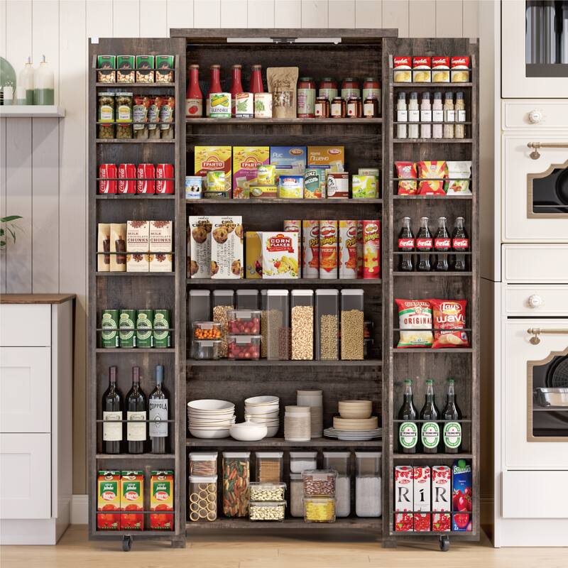 Smart LED Farmhouse Pantry Cabinet with Shelves