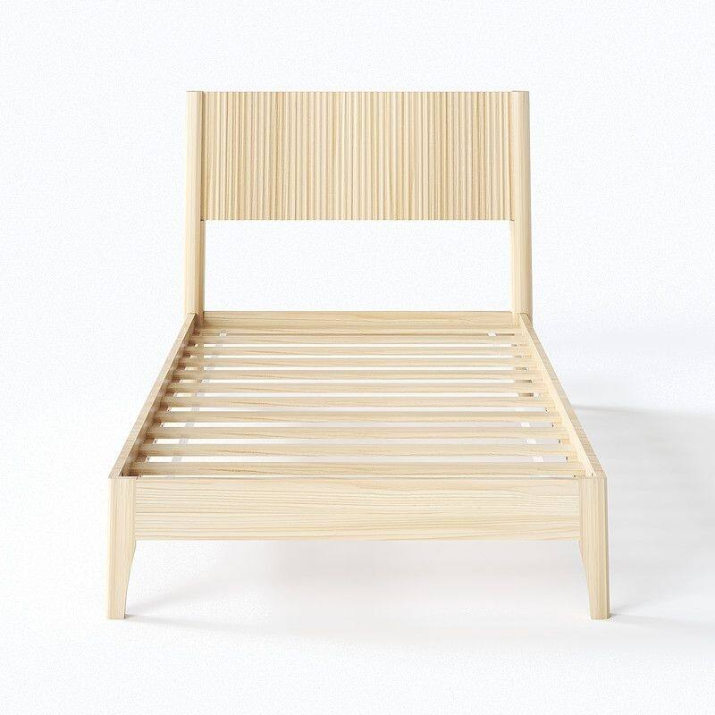 Solid Wood Twin Bed Frame Platform Bedframe with Headboard Grille Style