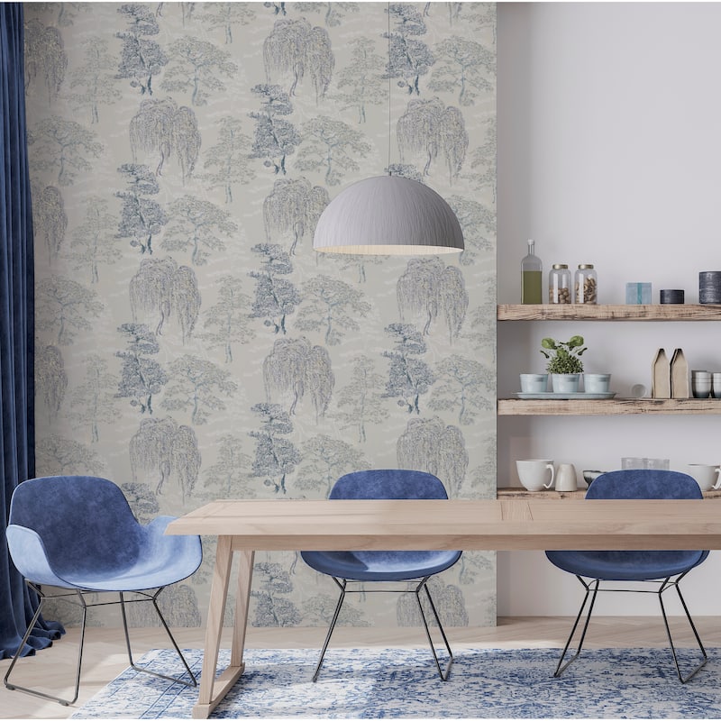 Oriental Garden Soft Blue Wallpaper