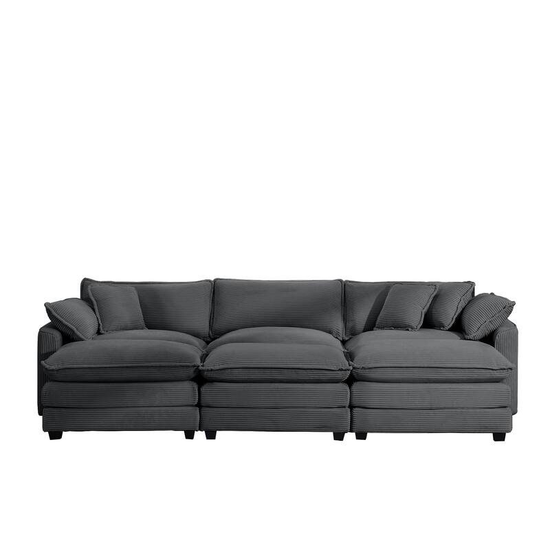 Oversized Corduroy Cloud Upholstered Modular Sleeper Sofa with 3 Removable Ottoman and 5 Pillows