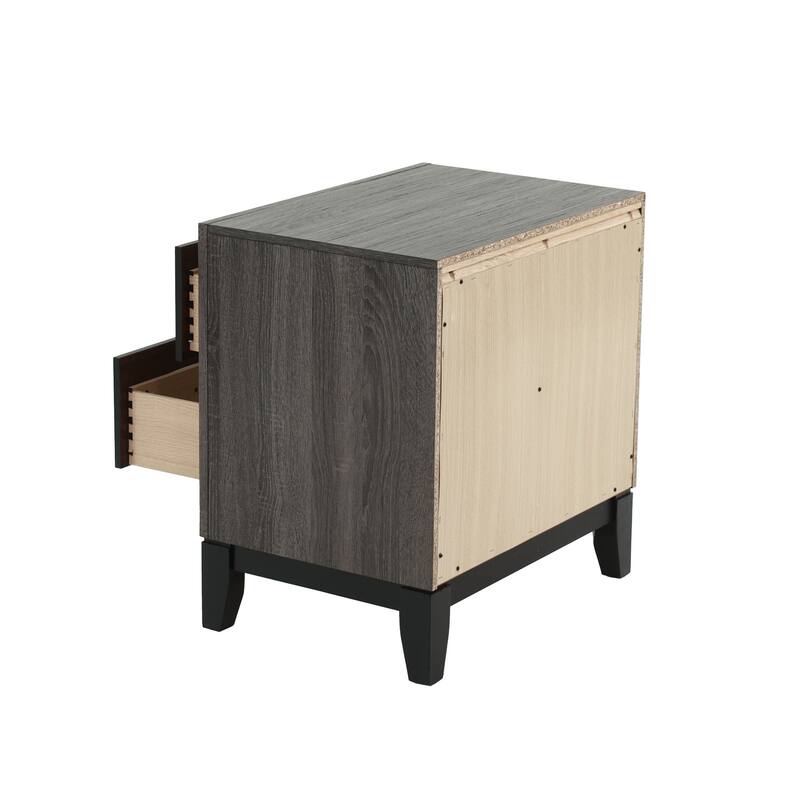 Bedroom Furniture Rustic Oak Simple 1pc Nightstand 2-Drawers Bed Side Table Solidwood