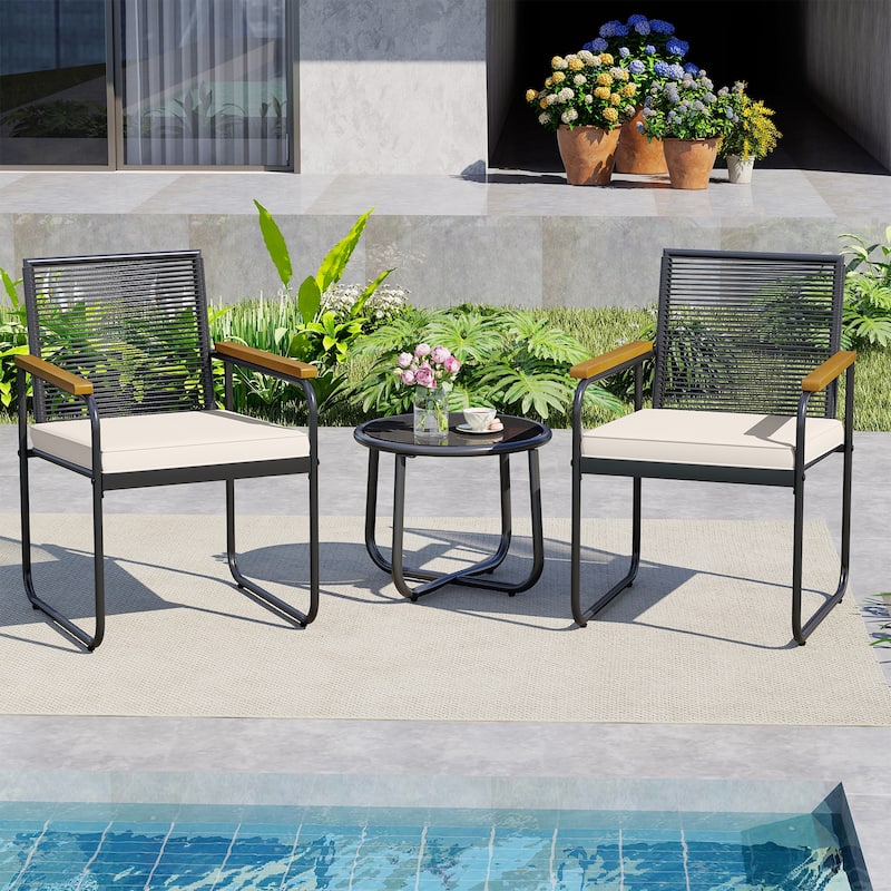 Costway 3 PCS Patio Furniture Set with Round Tempered Glass Top Table - See Details